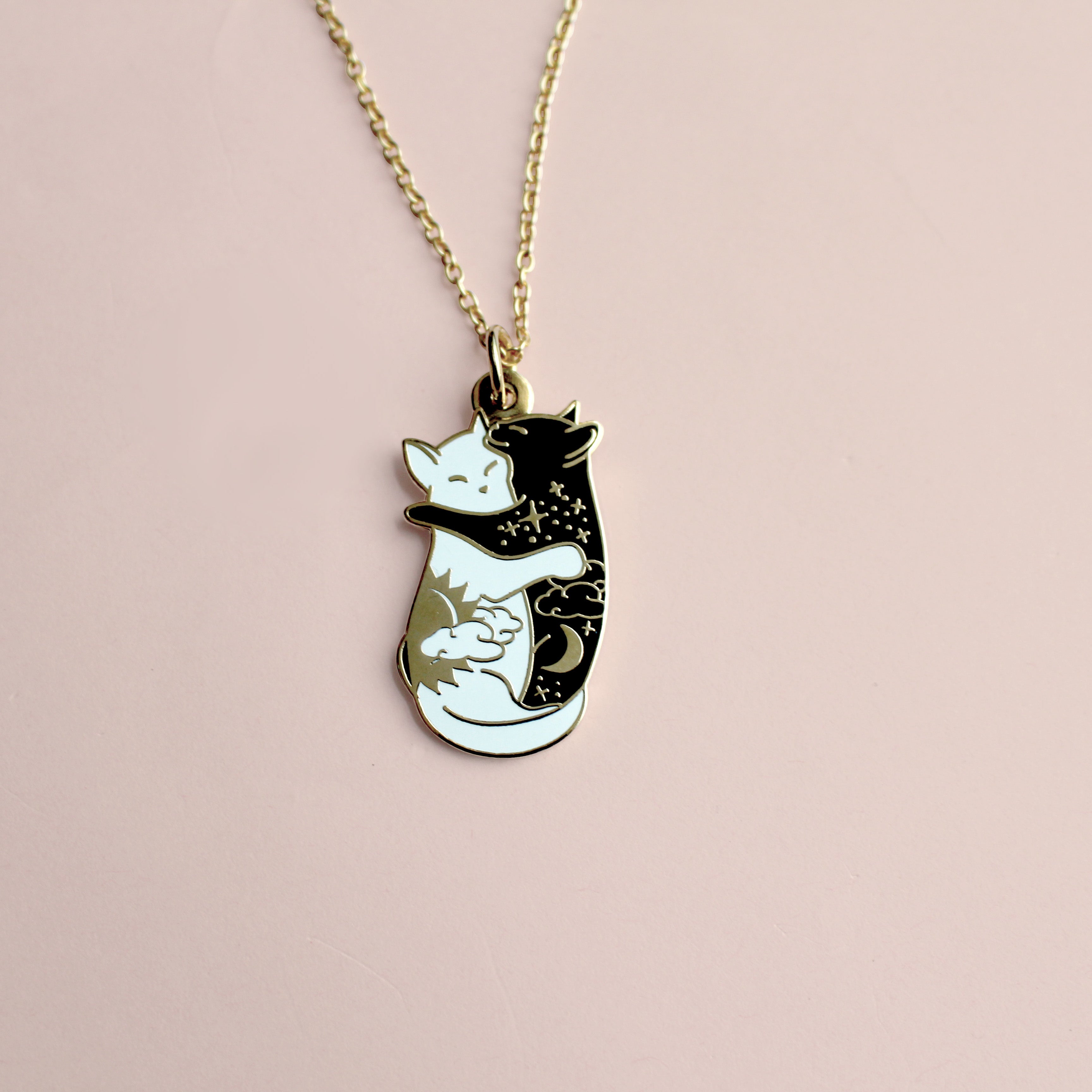 Celestial Cat Necklace, Cat In Moon Necklace Catching a Star – SilverfireUK